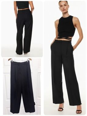 Aritzia Babaton Pleated Pant Black Wide Leg High Waisted Relaxed Pants Size 6